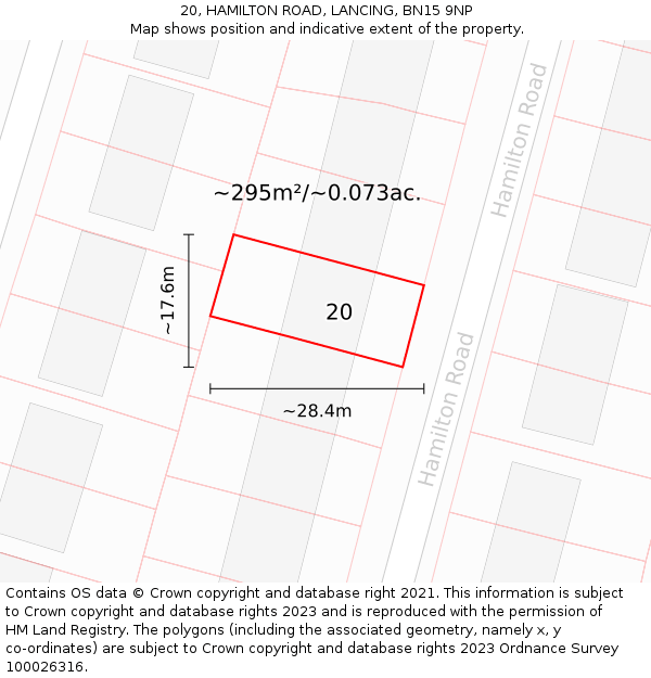 20, HAMILTON ROAD, LANCING, BN15 9NP: Plot and title map