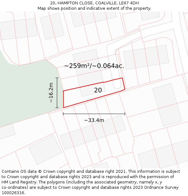 20, HAMPTON CLOSE, COALVILLE, LE67 4DH: Plot and title map