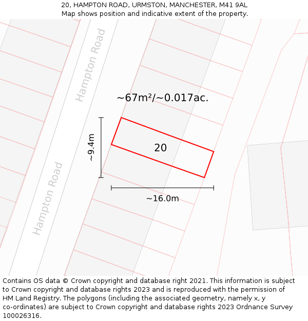 20, HAMPTON ROAD, URMSTON, MANCHESTER, M41 9AL: Plot and title map