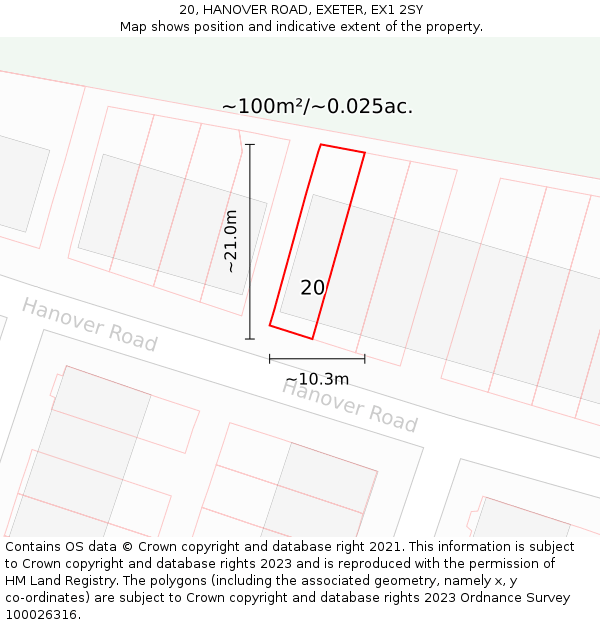 20, HANOVER ROAD, EXETER, EX1 2SY: Plot and title map
