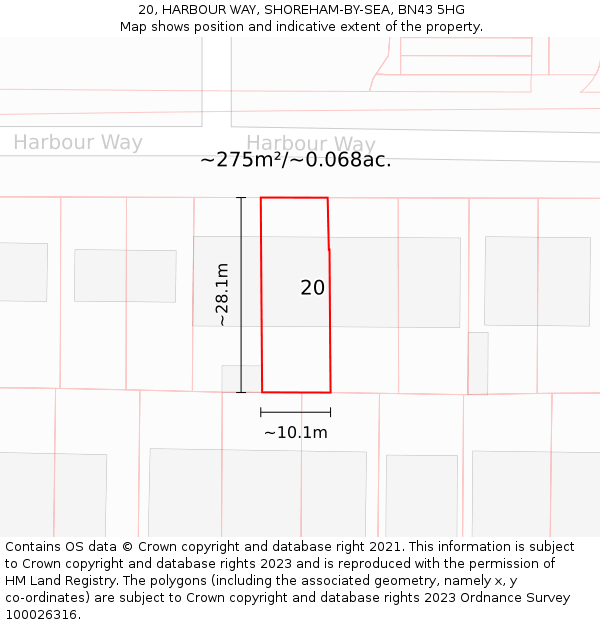 20, HARBOUR WAY, SHOREHAM-BY-SEA, BN43 5HG: Plot and title map