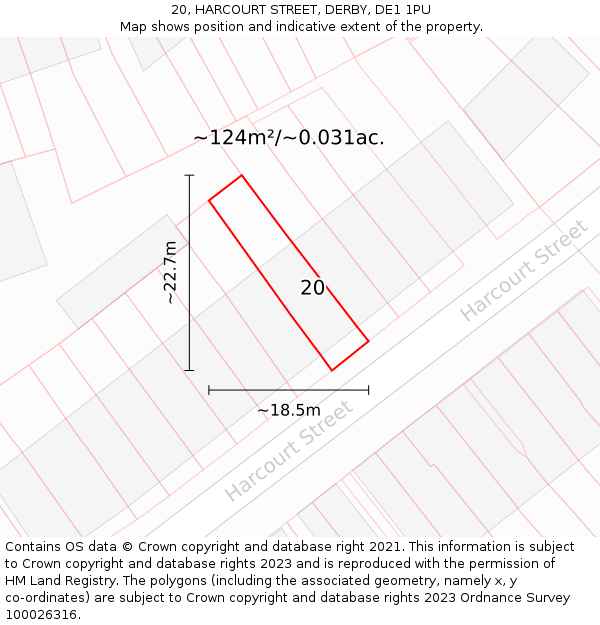 20, HARCOURT STREET, DERBY, DE1 1PU: Plot and title map