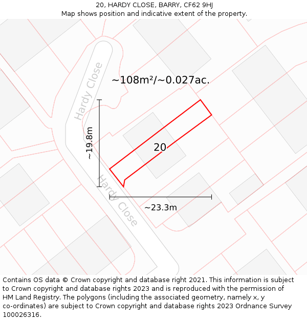 20, HARDY CLOSE, BARRY, CF62 9HJ: Plot and title map