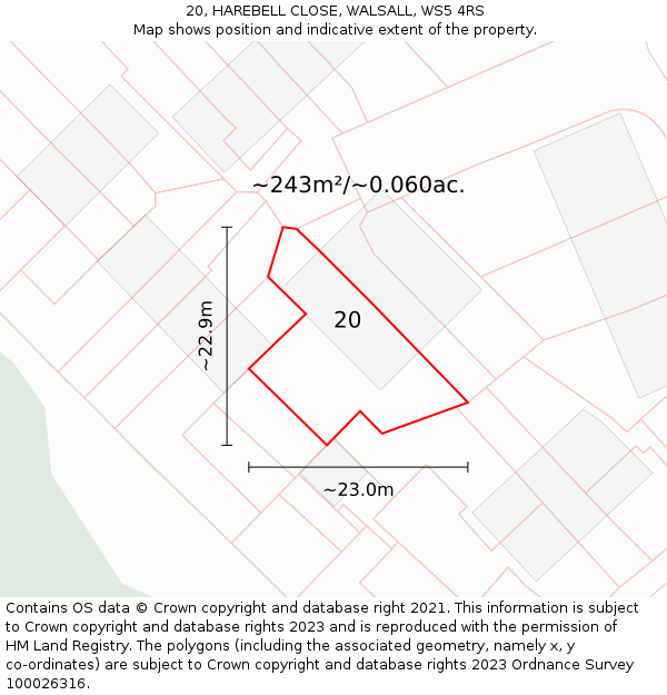 20, HAREBELL CLOSE, WALSALL, WS5 4RS: Plot and title map