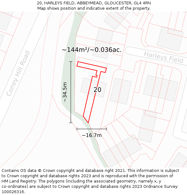 20, HARLEYS FIELD, ABBEYMEAD, GLOUCESTER, GL4 4RN: Plot and title map