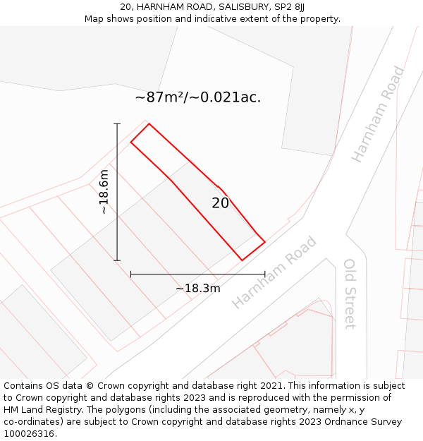 20, HARNHAM ROAD, SALISBURY, SP2 8JJ: Plot and title map