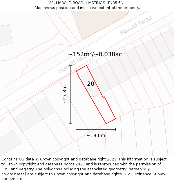 20, HAROLD ROAD, HASTINGS, TN35 5NL: Plot and title map