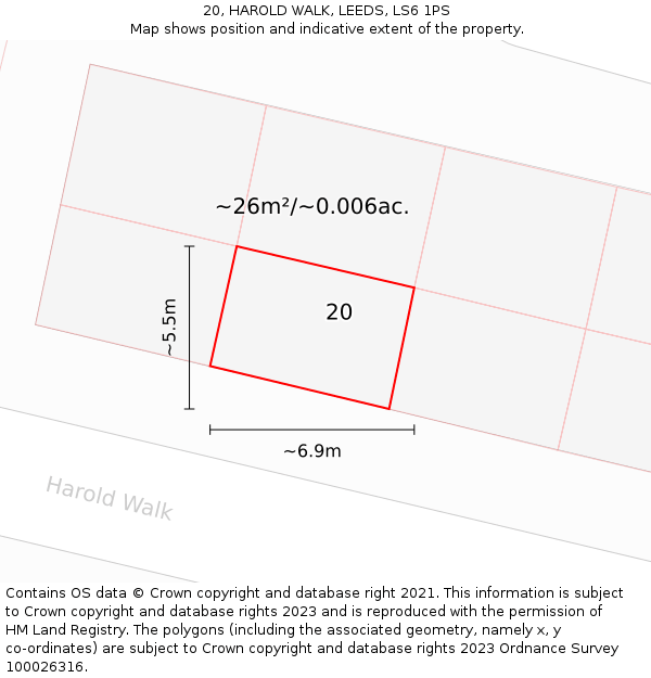 20, HAROLD WALK, LEEDS, LS6 1PS: Plot and title map