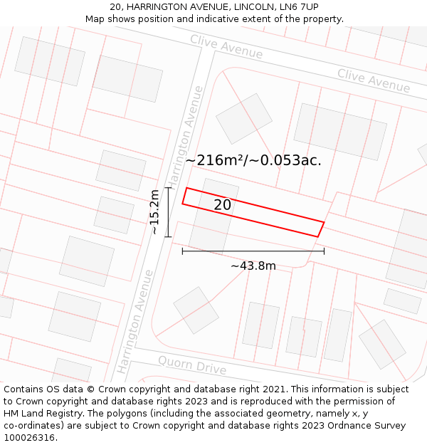 20, HARRINGTON AVENUE, LINCOLN, LN6 7UP: Plot and title map