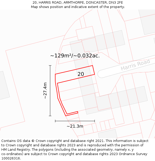 20, HARRIS ROAD, ARMTHORPE, DONCASTER, DN3 2FE: Plot and title map