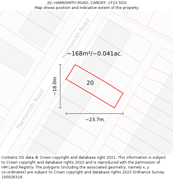 20, HARRISMITH ROAD, CARDIFF, CF23 5DG: Plot and title map