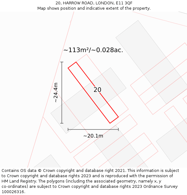 20, HARROW ROAD, LONDON, E11 3QF: Plot and title map