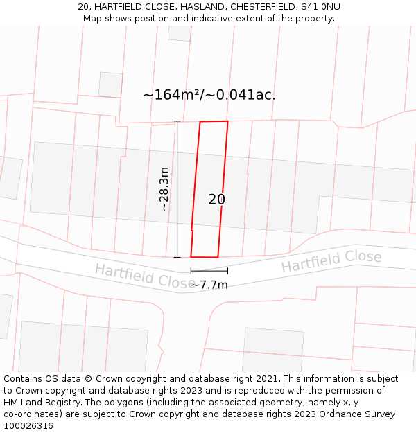 20, HARTFIELD CLOSE, HASLAND, CHESTERFIELD, S41 0NU: Plot and title map
