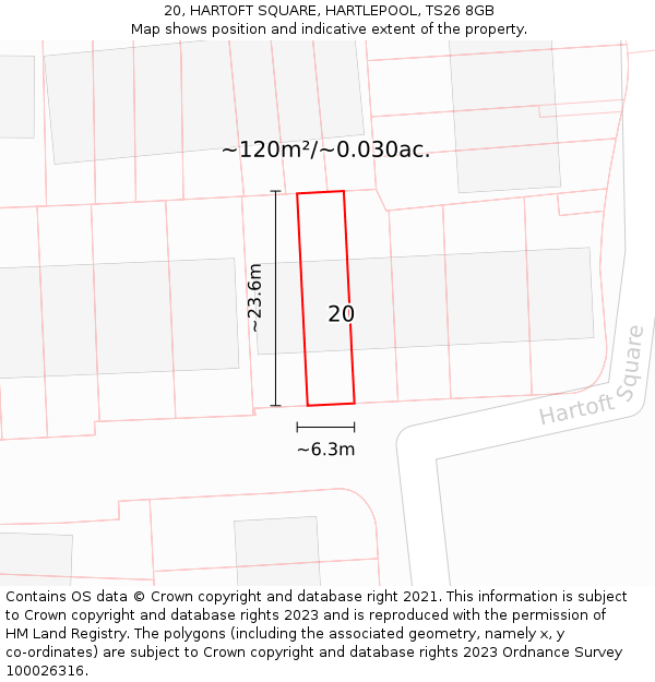 20, HARTOFT SQUARE, HARTLEPOOL, TS26 8GB: Plot and title map