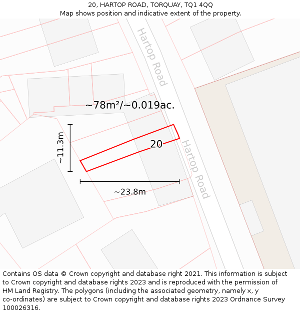 20, HARTOP ROAD, TORQUAY, TQ1 4QQ: Plot and title map