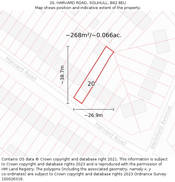 20, HARVARD ROAD, SOLIHULL, B92 8EU: Plot and title map