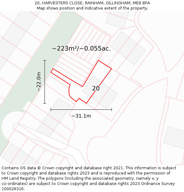 20, HARVESTERS CLOSE, RAINHAM, GILLINGHAM, ME8 8PA: Plot and title map