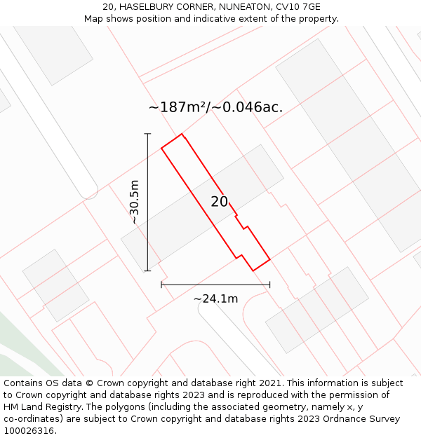 20, HASELBURY CORNER, NUNEATON, CV10 7GE: Plot and title map