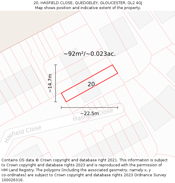 20, HASFIELD CLOSE, QUEDGELEY, GLOUCESTER, GL2 4GJ: Plot and title map