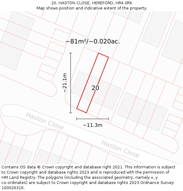 20, HASTON CLOSE, HEREFORD, HR4 0RX: Plot and title map