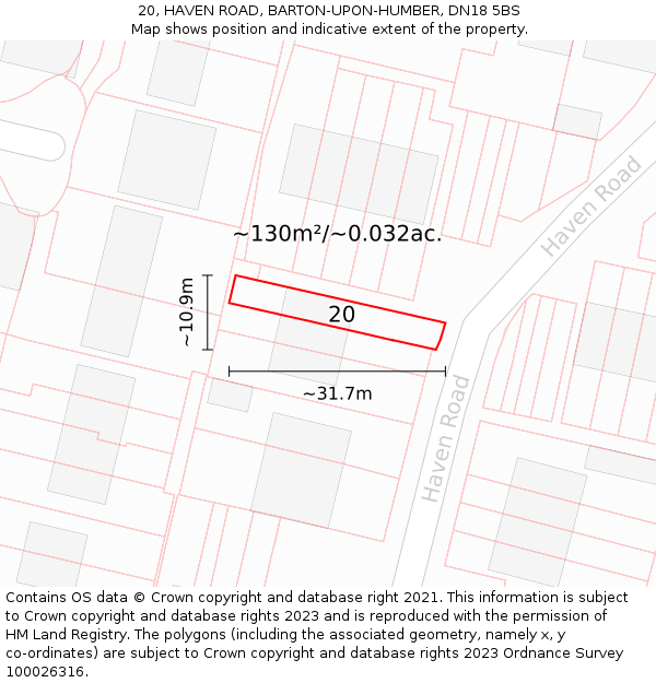 20, HAVEN ROAD, BARTON-UPON-HUMBER, DN18 5BS: Plot and title map