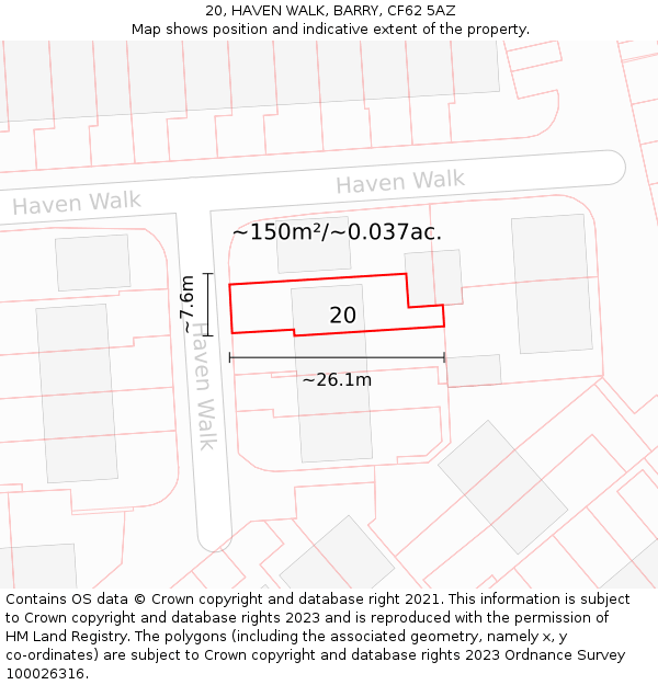 20, HAVEN WALK, BARRY, CF62 5AZ: Plot and title map
