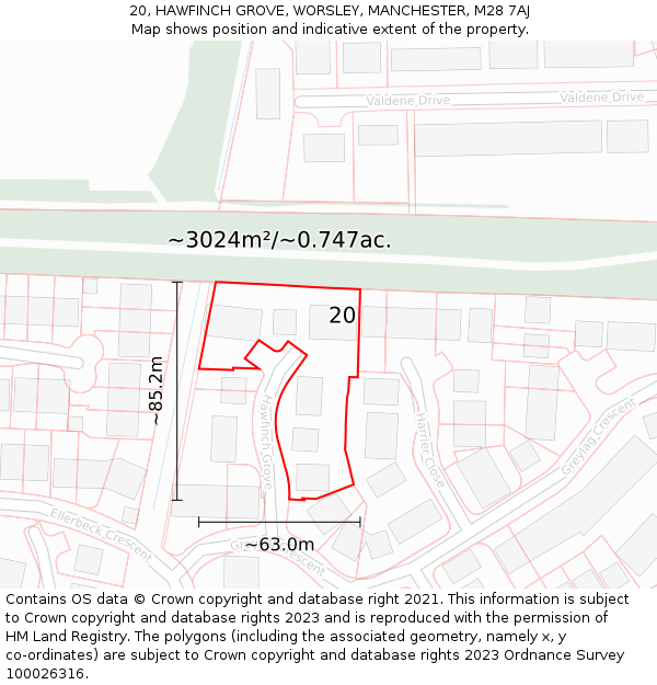 20, HAWFINCH GROVE, WORSLEY, MANCHESTER, M28 7AJ: Plot and title map