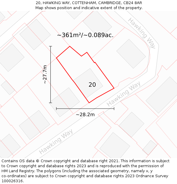20, HAWKING WAY, COTTENHAM, CAMBRIDGE, CB24 8AR: Plot and title map