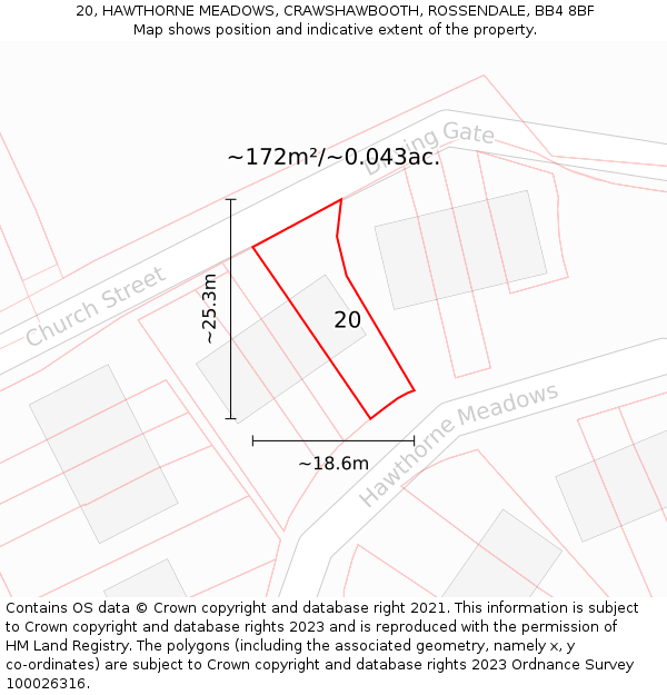 20, HAWTHORNE MEADOWS, CRAWSHAWBOOTH, ROSSENDALE, BB4 8BF: Plot and title map