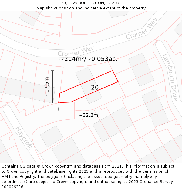 20, HAYCROFT, LUTON, LU2 7GJ: Plot and title map