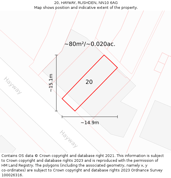 20, HAYWAY, RUSHDEN, NN10 6AG: Plot and title map