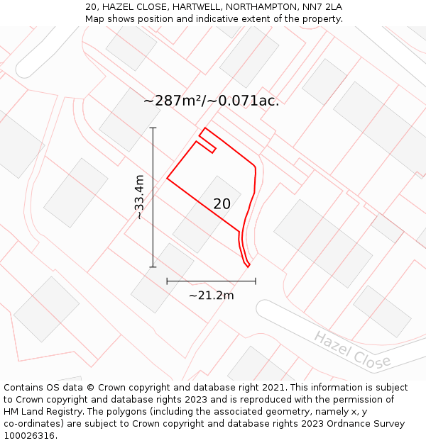 20, HAZEL CLOSE, HARTWELL, NORTHAMPTON, NN7 2LA: Plot and title map