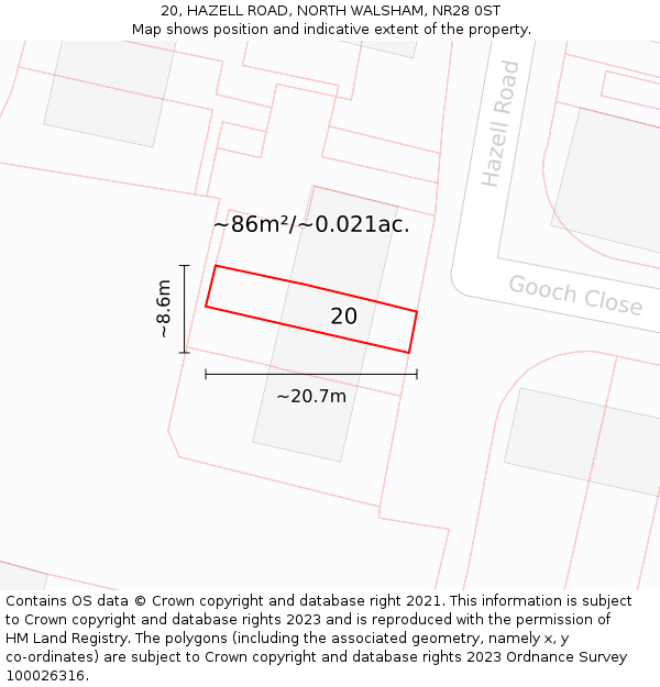 20, HAZELL ROAD, NORTH WALSHAM, NR28 0ST: Plot and title map