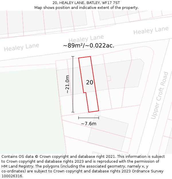 20, HEALEY LANE, BATLEY, WF17 7ST: Plot and title map