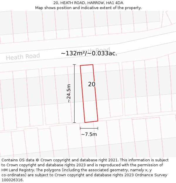 20, HEATH ROAD, HARROW, HA1 4DA: Plot and title map