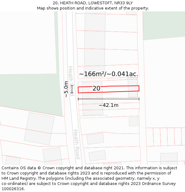 20, HEATH ROAD, LOWESTOFT, NR33 9LY: Plot and title map