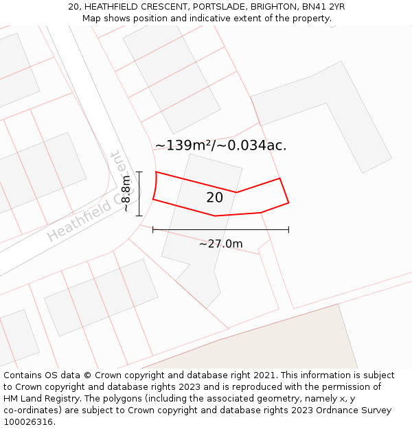 20, HEATHFIELD CRESCENT, PORTSLADE, BRIGHTON, BN41 2YR: Plot and title map