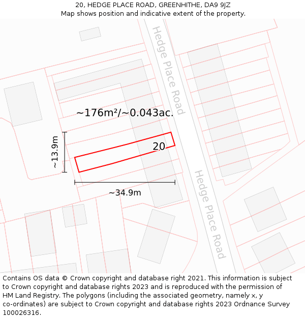 20, HEDGE PLACE ROAD, GREENHITHE, DA9 9JZ: Plot and title map