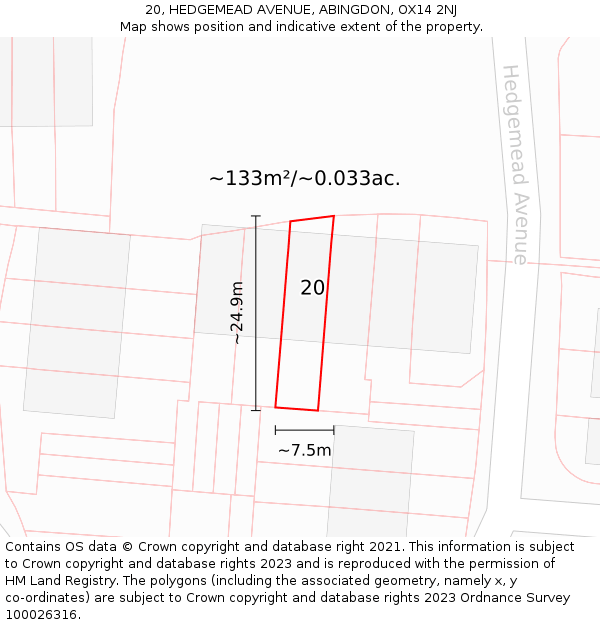 20, HEDGEMEAD AVENUE, ABINGDON, OX14 2NJ: Plot and title map