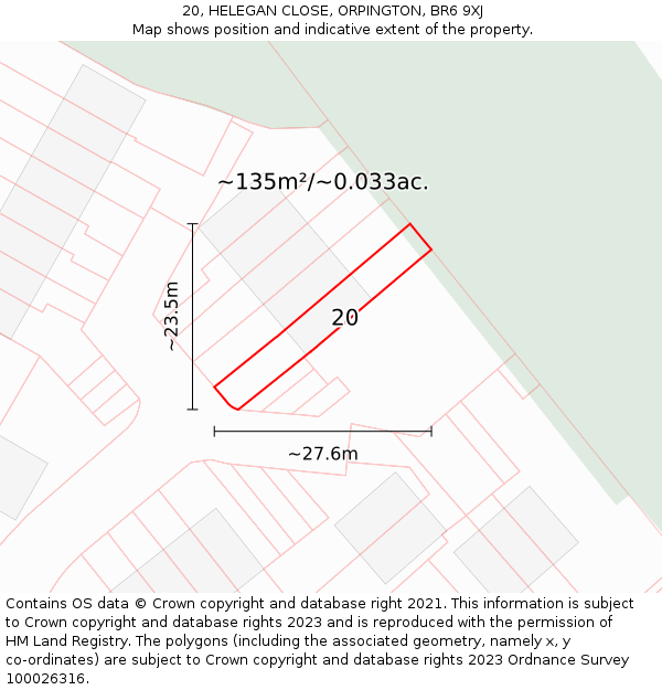20, HELEGAN CLOSE, ORPINGTON, BR6 9XJ: Plot and title map