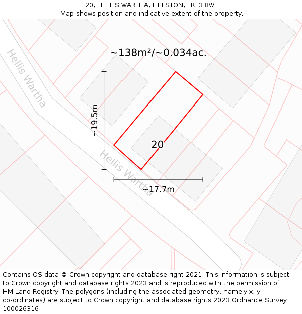 20, HELLIS WARTHA, HELSTON, TR13 8WE: Plot and title map
