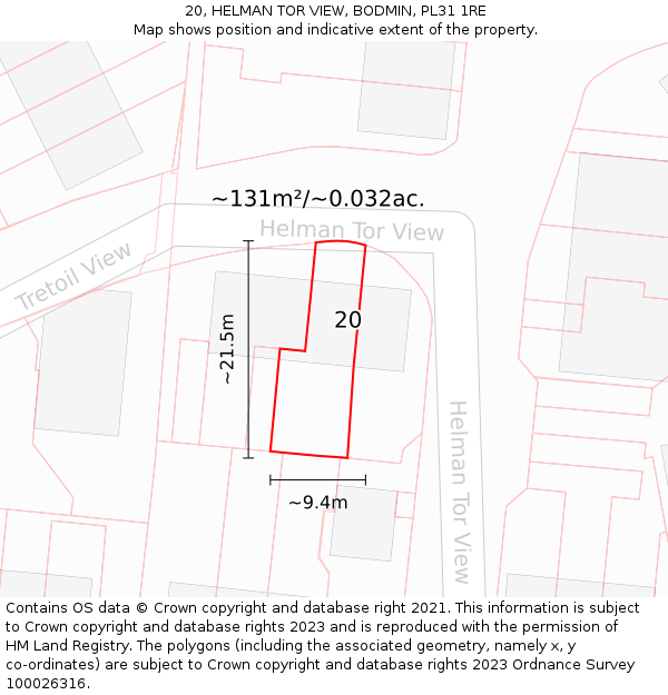 20, HELMAN TOR VIEW, BODMIN, PL31 1RE: Plot and title map