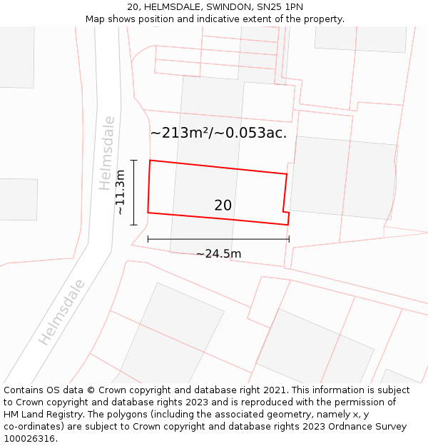 20, HELMSDALE, SWINDON, SN25 1PN: Plot and title map