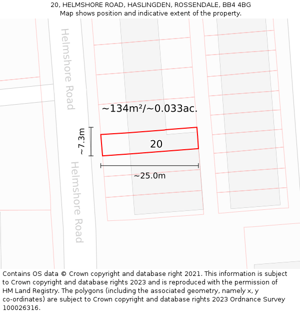 20, HELMSHORE ROAD, HASLINGDEN, ROSSENDALE, BB4 4BG: Plot and title map