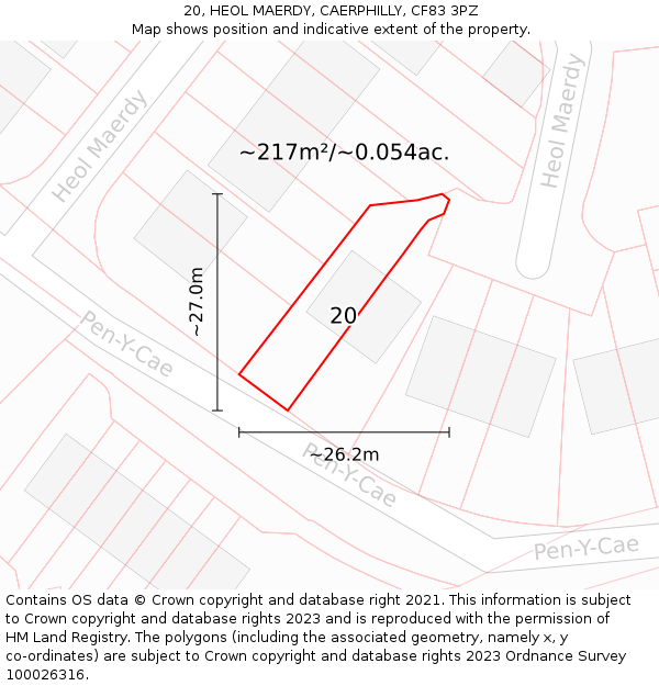 20, HEOL MAERDY, CAERPHILLY, CF83 3PZ: Plot and title map