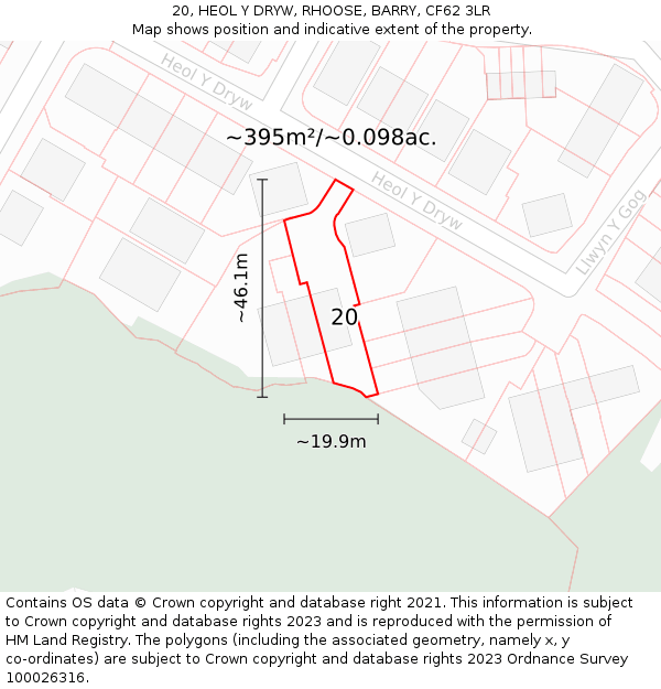 20, HEOL Y DRYW, RHOOSE, BARRY, CF62 3LR: Plot and title map