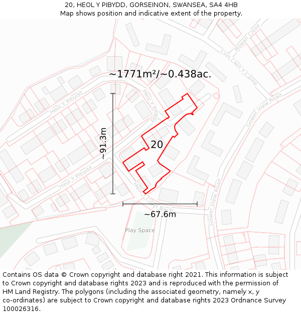 20, HEOL Y PIBYDD, GORSEINON, SWANSEA, SA4 4HB: Plot and title map