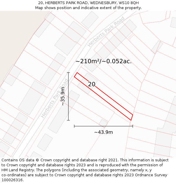 20, HERBERTS PARK ROAD, WEDNESBURY, WS10 8QH: Plot and title map