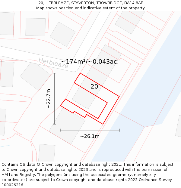 20, HERBLEAZE, STAVERTON, TROWBRIDGE, BA14 8AB: Plot and title map