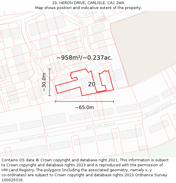 20, HERON DRIVE, CARLISLE, CA1 2WA: Plot and title map